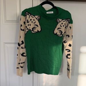 Angashion Green Leopard Pattern Sweater